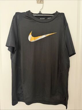 Nike Black Short-Sleeve Running Shirt with Yellow Swoosh
